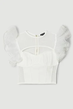 Karen Millen Bandage Cut Out Organza Frill Detail Top -Karen Millen shop cream bandage cut out organza frill detail top 4