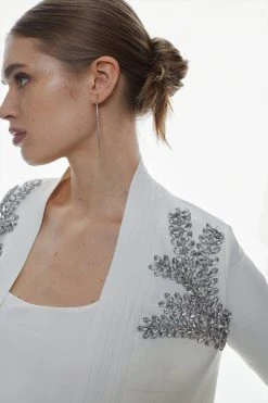 Karen Millen Embellished Bandage Jacket With Feather Cuff