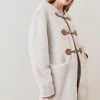 Karen Millen Merino Shearling & Leather Tab Detail Coat