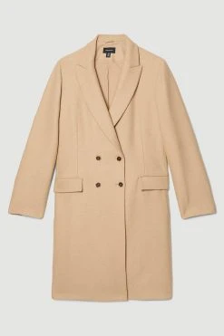 Karen Millen shop -Karen Millen shop dark tan plus size italian wool double breasted tailored coat 1