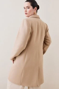 Karen Millen Plus Size Italian Wool Double Breasted Tailored Coat -Karen Millen shop dark tan plus size italian wool double breasted tailored coat 2