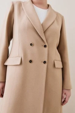 Karen Millen Plus Size Italian Wool Double Breasted Tailored Coat -Karen Millen shop dark tan plus size italian wool double breasted tailored coat 3