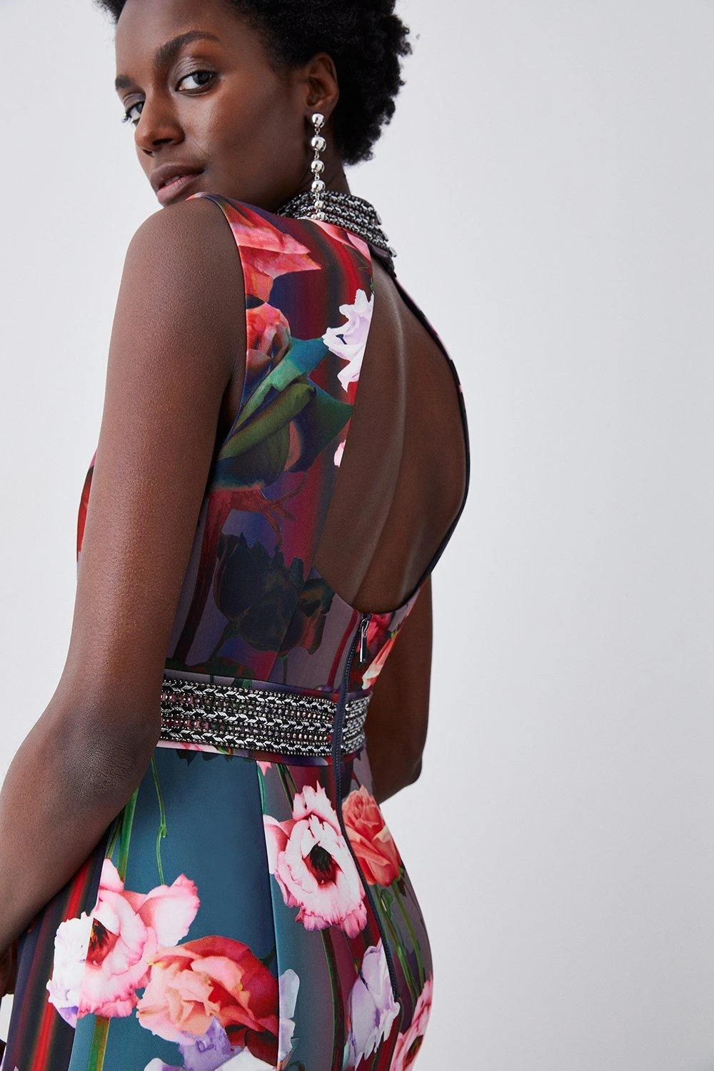 Karen Millen Diamante Trim Floral Woven Maxi Dress 3 Karen Millen Diamante Trim Floral Woven Maxi Dress