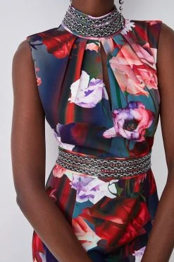 Karen Millen Diamante Trim Floral Woven Maxi Dress 8 Karen Millen Diamante Trim Floral Woven Maxi Dress -Karen Millen shop diamante trim floral woven maxi dress 6