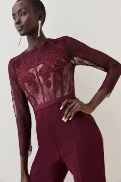 Karen Millen Guipure & Beaded Corset Detail Woven Jumpsuit