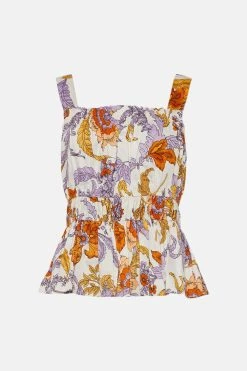 Karen Millen Batik Tiered Cotton Ruched Top