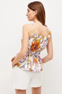 Karen Millen Batik Tiered Cotton Ruched Top -Karen Millen shop floral batik tiered cotton ruched top 4