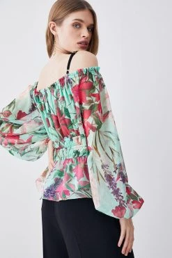 Karen Millen Garden Botanical Print Bardot Top -Karen Millen shop floral garden botanical print bardot top 1