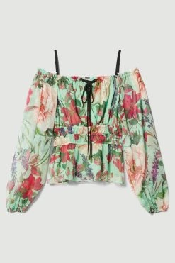 Karen Millen Garden Botanical Print Bardot Top -Karen Millen shop floral garden botanical print bardot top 2
