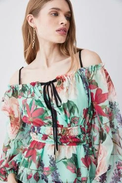 Karen Millen Garden Botanical Print Bardot Top -Karen Millen shop floral garden botanical print bardot top 3