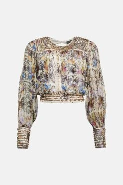 Karen Millen Place Border Print Beaded Blouse -Karen Millen shop floral place border print beaded blouse 2