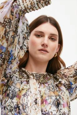 Karen Millen Place Border Print Beaded Blouse -Karen Millen shop floral place border print beaded blouse 3
