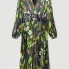 Karen Millen Floral Pleated Pu Woven Maxi Dress -Karen Millen shop floral pleated pu woven maxi dress