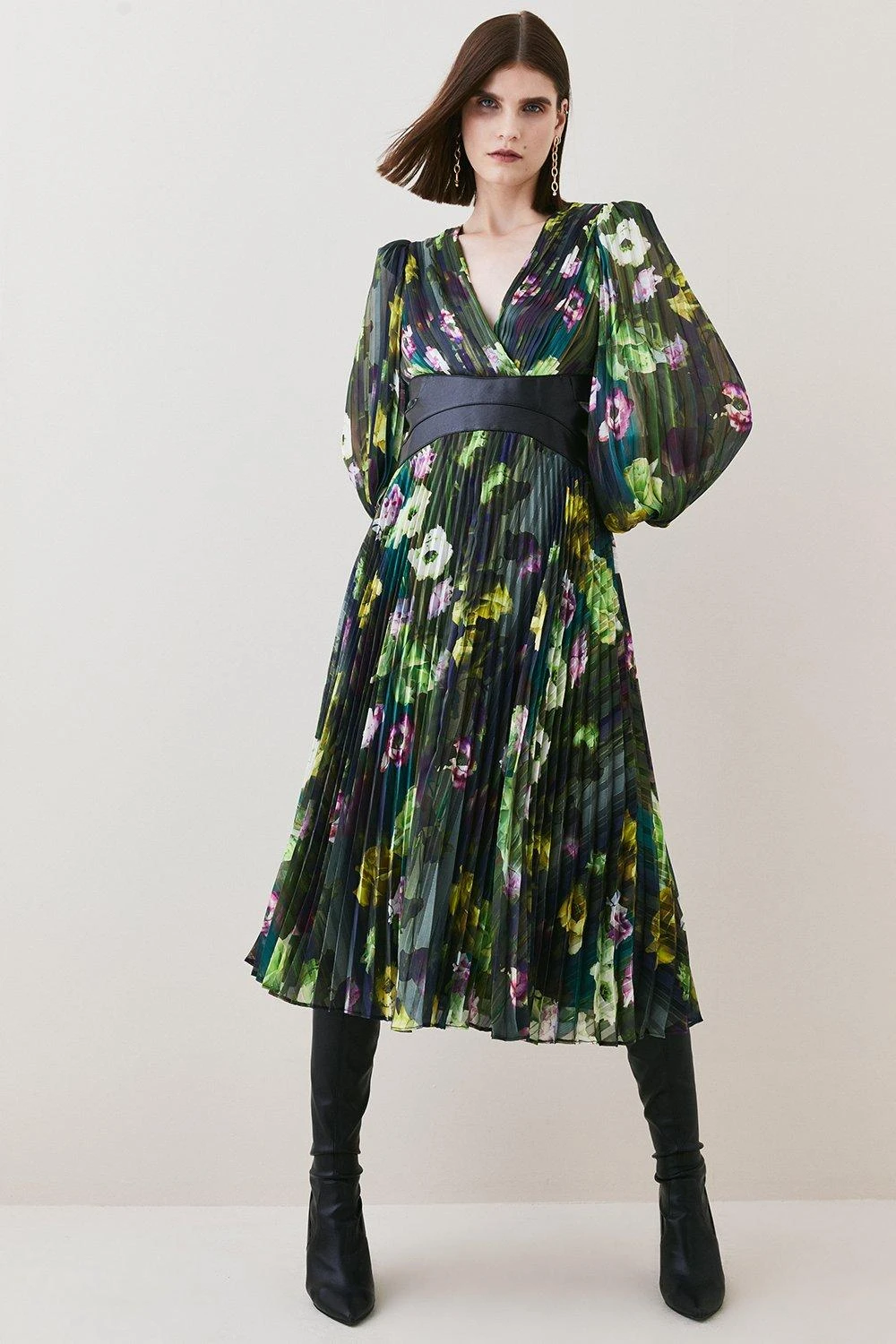 Karen Millen Floral Pleated Pu Woven Maxi Dress 5 Karen Millen Floral Pleated Pu Woven Maxi Dress - Image 3