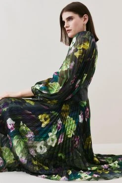 Karen Millen Floral Pleated Pu Woven Maxi Dress 11 Karen Millen Floral Pleated Pu Woven Maxi Dress -Karen Millen shop floral pleated pu woven maxi dress 4