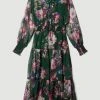 Karen Millen Floral Shirred Detail Woven Maxi Dress -Karen Millen shop floral shirred detail woven maxi dress