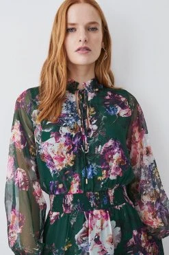 Karen Millen Floral Shirred Detail Woven Maxi Dress -Karen Millen shop floral shirred detail woven maxi dress 3