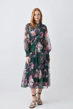 Karen Millen Floral Shirred Detail Woven Maxi Dress -Karen Millen shop floral shirred detail woven maxi dress 4