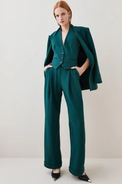 Karen Millen Structured Crepe Wide Leg Trouser -Karen Millen shop forest structured crepe wide leg trouser 4
