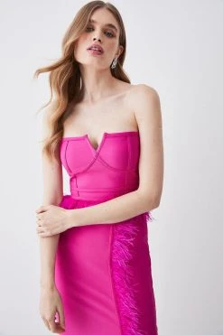 Karen Millen Bandage Feather Trim Corset Style Top Co-ord 8 Karen Millen Bandage Feather Trim Corset Style Top Co-ord -Karen Millen shop fuchsia bandage feather trim corset style top co ord 1 2