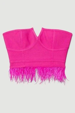 Karen Millen Bandage Feather Trim Corset Style Top Co-ord 9 Karen Millen Bandage Feather Trim Corset Style Top Co-ord -Karen Millen shop fuchsia bandage feather trim corset style top co ord 1 3
