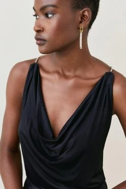 Karen Millen Slinky Cowl Neck Diamante Jersey Maxi Dress