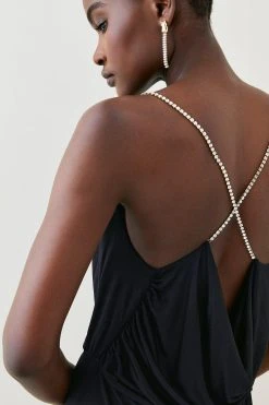 Karen Millen Slinky Cowl Neck Diamante Jersey Maxi Dress -Karen Millen shop fuchsia slinky cowl neck diamante jersey maxi dress 3