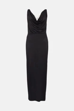 Karen Millen Slinky Cowl Neck Diamante Jersey Maxi Dress -Karen Millen shop fuchsia slinky cowl neck diamante jersey maxi dress 4