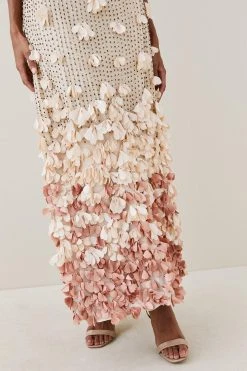 Karen Millen Crystal Applique Deep V Woven Maxi Dress