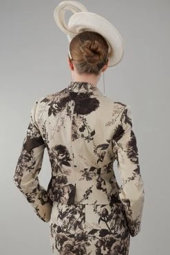 Karen Millen Italian Rose Stretch Jacquard Tailored Jacket -Karen Millen shop gold italian rose stretch jacquard tailored jacket 2