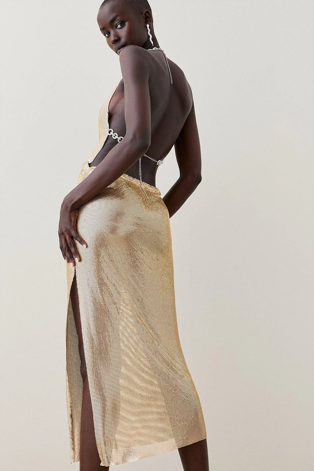 Karen Millen Slinky Chainmail Diamante Draped Halter Maxi 3 Karen Millen Slinky Chainmail Diamante Draped Halter Maxi