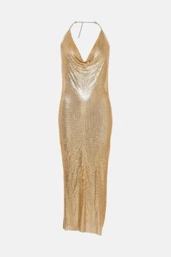 Karen Millen Slinky Chainmail Diamante Draped Halter Maxi 9 Karen Millen Slinky Chainmail Diamante Draped Halter Maxi -Karen Millen shop gold slinky chainmail diamante draped halter maxi 1 2