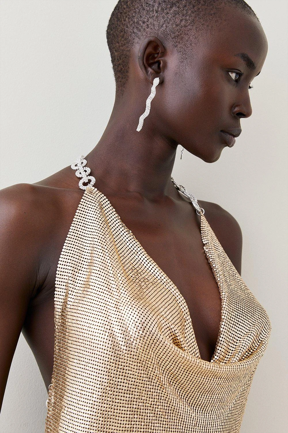 Karen Millen Slinky Chainmail Diamante Draped Halter Maxi 6 Karen Millen Slinky Chainmail Diamante Draped Halter Maxi - Image 4