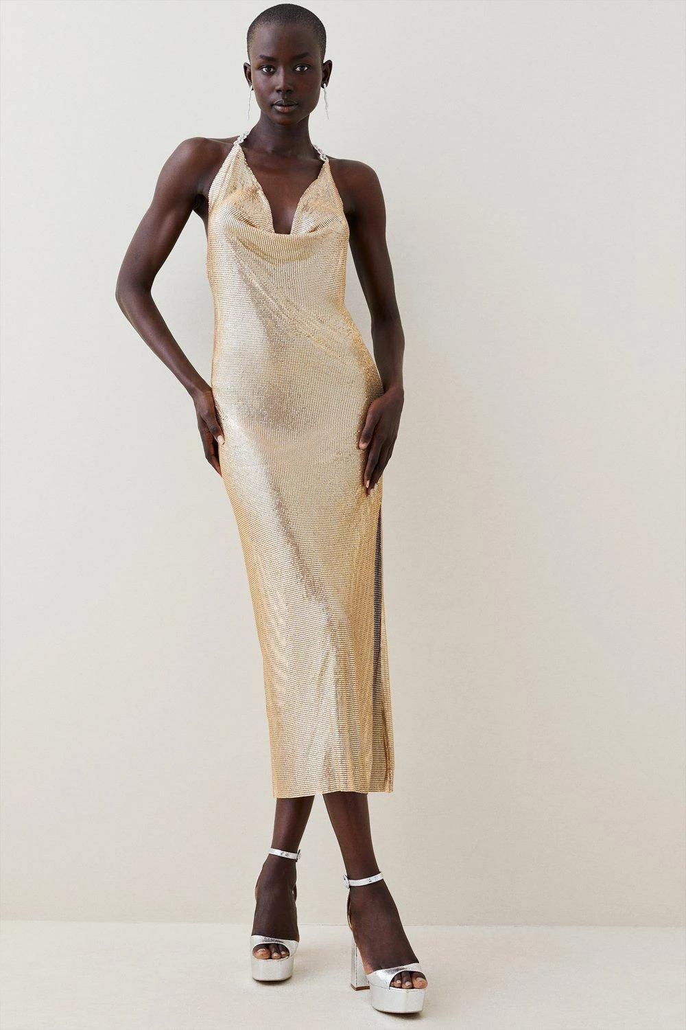 Karen Millen Slinky Chainmail Diamante Draped Halter Maxi 7 Karen Millen Slinky Chainmail Diamante Draped Halter Maxi - Image 5