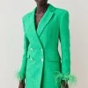 Karen Millen Boucle Double Breasted Feather Cuff Blazer Mini Dress 1 Karen Millen Boucle Double Breasted Feather Cuff Blazer Mini Dress -Karen Millen shop green boucle double breasted feather cuff blazer mini dress