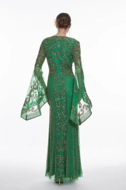 Karen Millen Embellished Kimono Sleeve Beaded Maxi Dress -Karen Millen shop green embellished kimono sleeve beaded maxi dress 2