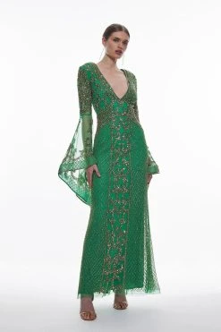 Karen Millen Embellished Kimono Sleeve Beaded Maxi Dress