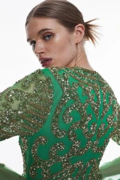 Karen Millen Embellished Kimono Sleeve Beaded Maxi Dress -Karen Millen shop green embellished kimono sleeve beaded maxi dress 4