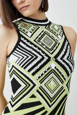 Karen Millen Embellished Stripe Jacquard Knitted Maxi Column Dress