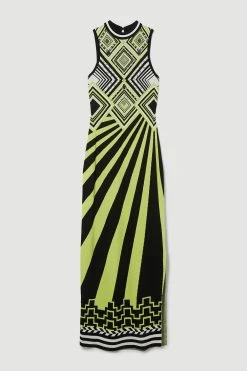 Karen Millen Embellished Stripe Jacquard Knitted Maxi Column Dress -Karen Millen shop green embellished stripe jacquard knitted maxi column dress 3
