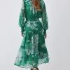 Karen Millen Floral Bloom Shirred Detail Woven Maxi Dress -Karen Millen shop green floral bloom shirred detail woven maxi dress