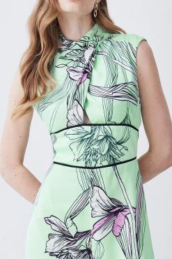 Karen Millen Hammered Satin Woven Twist Neck Jumpsuit -Karen Millen shop green hammered satin woven twist neck jumpsuit 2