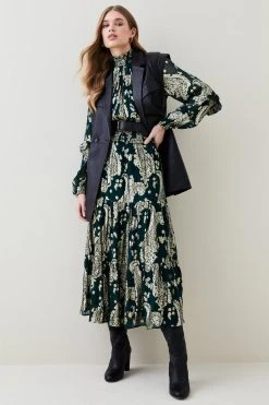 Karen Millen Paisley Metallic Shirred Maxi Dress -Karen Millen shop green paisley metallic shirred maxi dress 2