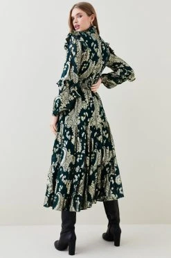 Karen Millen Paisley Metallic Shirred Maxi Dress -Karen Millen shop green paisley metallic shirred maxi dress 3