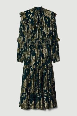 Karen Millen Paisley Metallic Shirred Maxi Dress -Karen Millen shop green paisley metallic shirred maxi dress 4