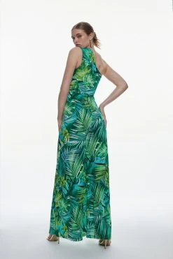 Karen Millen Palm Print One Shoulder Cut Out Jersey Jumpsuit -Karen Millen shop green palm print one shoulder cut out jersey jumpsuit 1 4