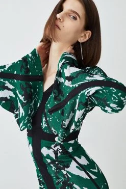 Karen Millen Slinky Jacquard Full Sleeve Knitted Maxi Dress -Karen Millen shop green slinky jacquard full sleeve knitted maxi dress 2
