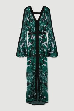 Karen Millen Slinky Jacquard Full Sleeve Knitted Maxi Dress -Karen Millen shop green slinky jacquard full sleeve knitted maxi dress 3