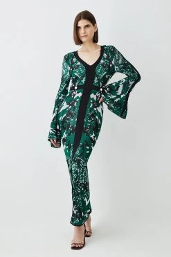 Karen Millen Slinky Jacquard Full Sleeve Knitted Maxi Dress -Karen Millen shop green slinky jacquard full sleeve knitted maxi dress 4