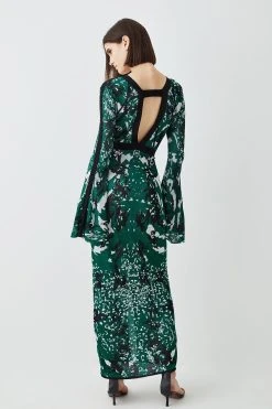 Karen Millen Slinky Jacquard Full Sleeve Knitted Maxi Dress -Karen Millen shop green slinky jacquard full sleeve knitted maxi dress 5